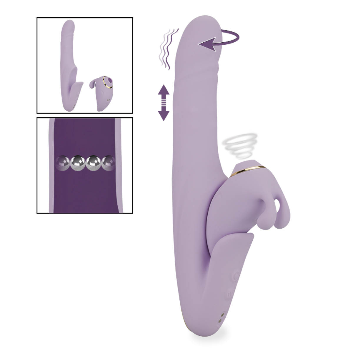 Vibromasseur puissant rabbit avec stimulateur sans contact amovible Unattached lilas, LOVE AND VIBES