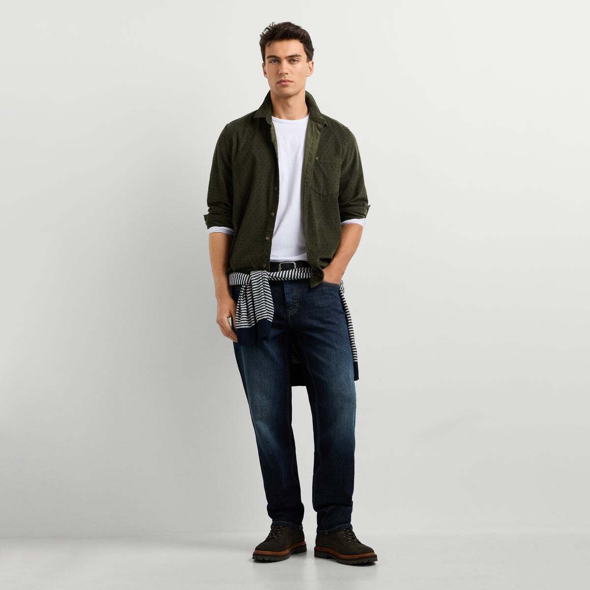 Chemise En Velours Côtelé Imprimée Coupe Regular vert marais, PEPE JEANS