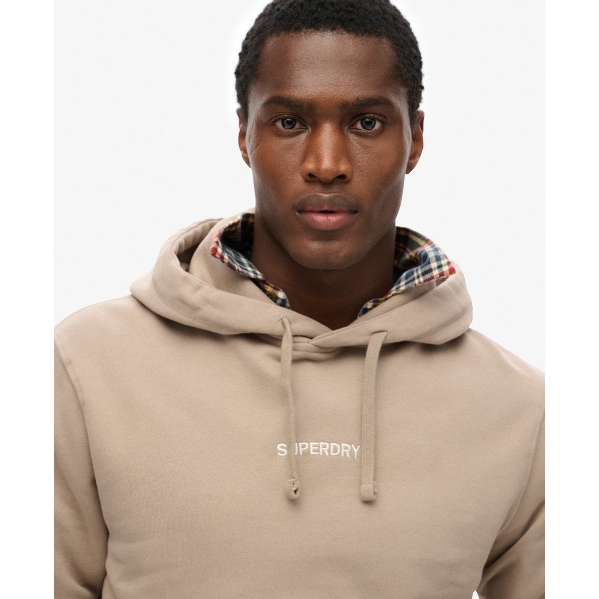 Sweat à capuche ample à motif et micro logo beige foncé flammé, SUPERDRY