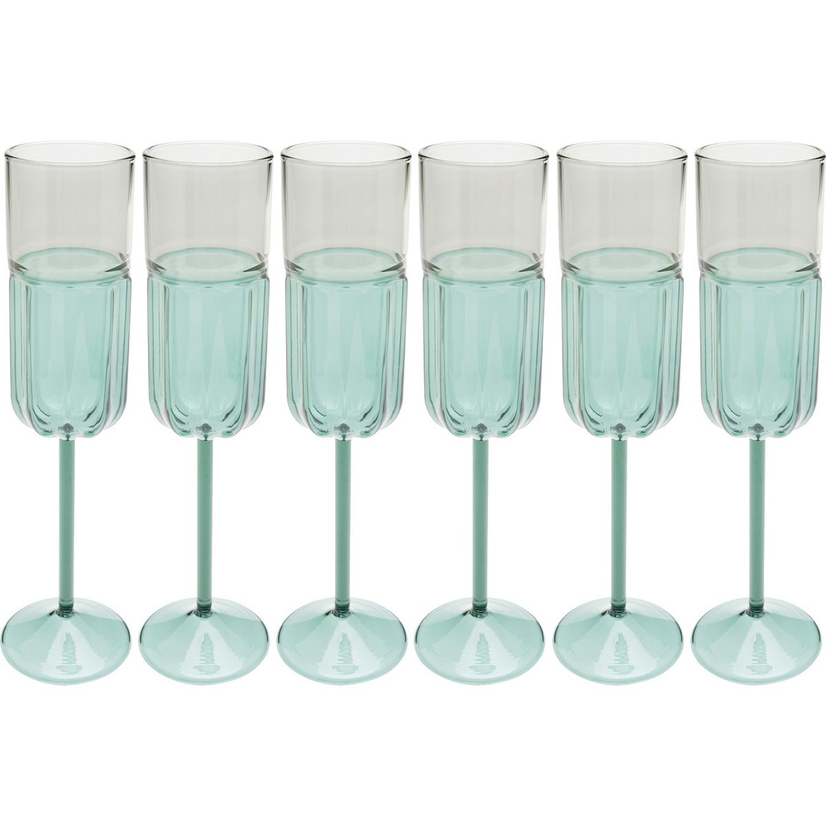 Lot de 6 flûtes à champagne, DUETTO vert, KARE DESIGN