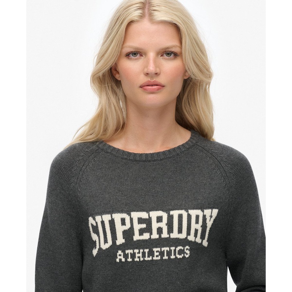 Pull en maille à motif intarsia décontracté gris chiné highland, SUPERDRY