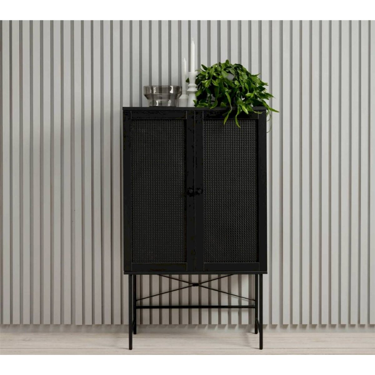 Buffet haut cannage MOGEST 2 portes noir mat, RECOLLECTION