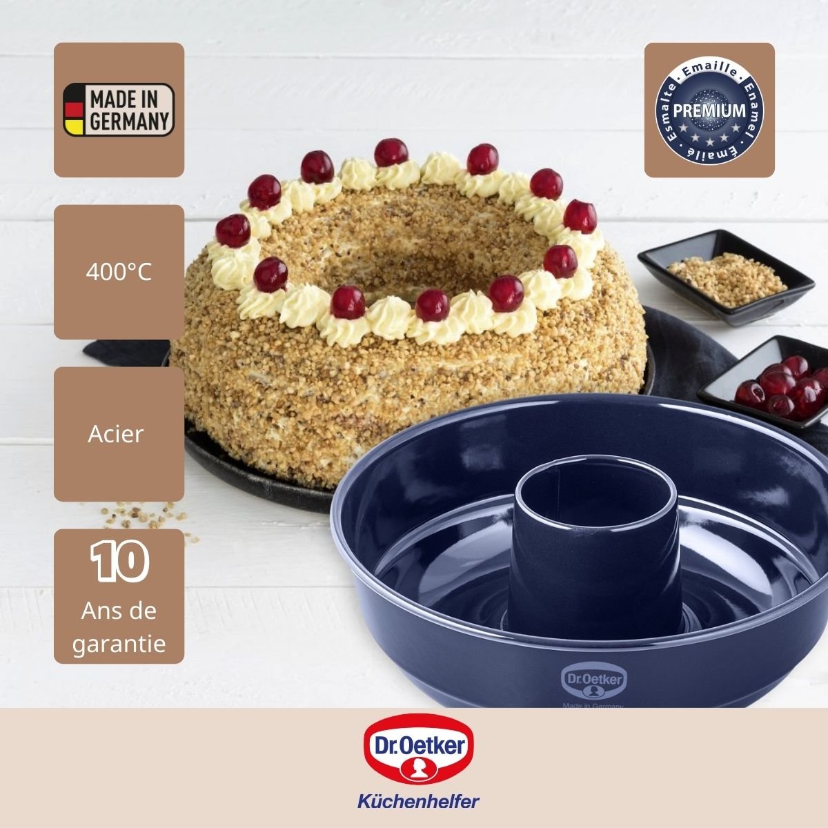 Lot de 2 moules à gâteaux 26,3/26,3 cm en acier BACK-LIEBE bleu, DR OETKER