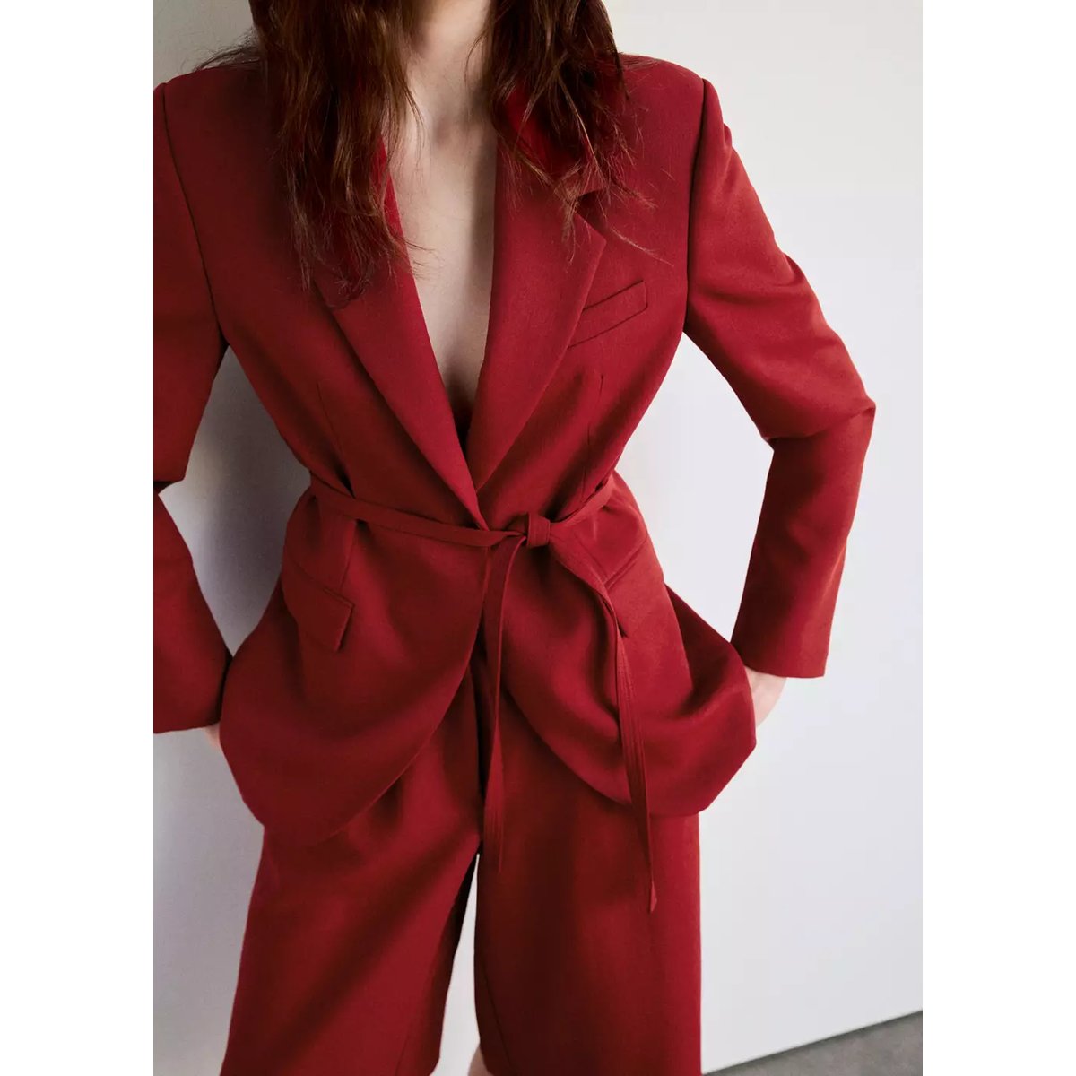 Blazer croisé nœud orange foncé, MANGO