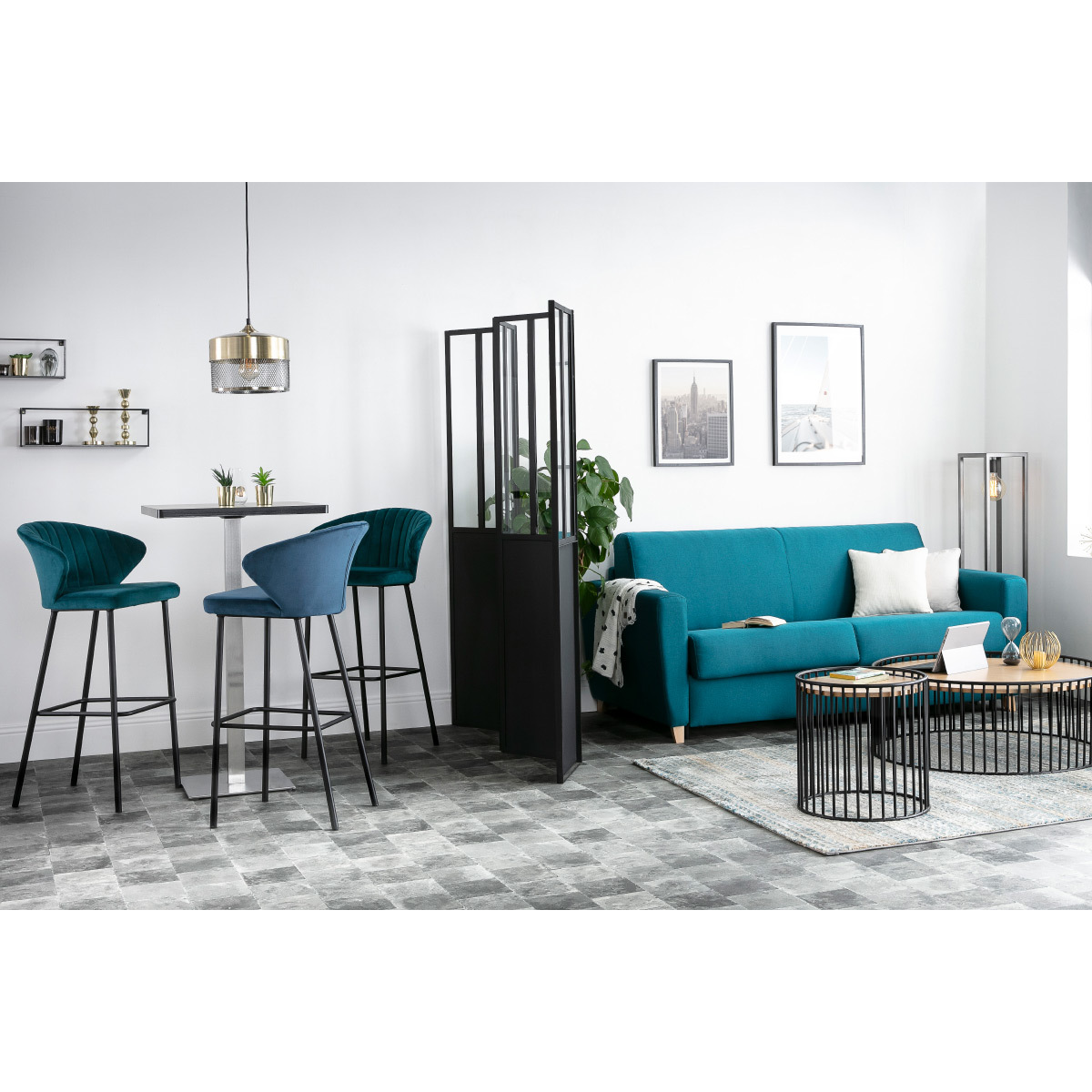 Verrière atelier paravent industriel en métal noir et verre 4 vantaux L160 cm RACK noir, MILIBOO