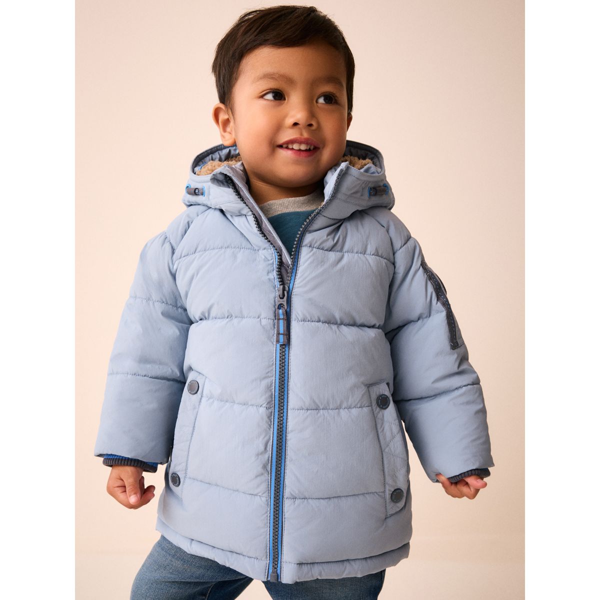 Manteau rembourré à doublure peau lainée bleu clair, NEXT
