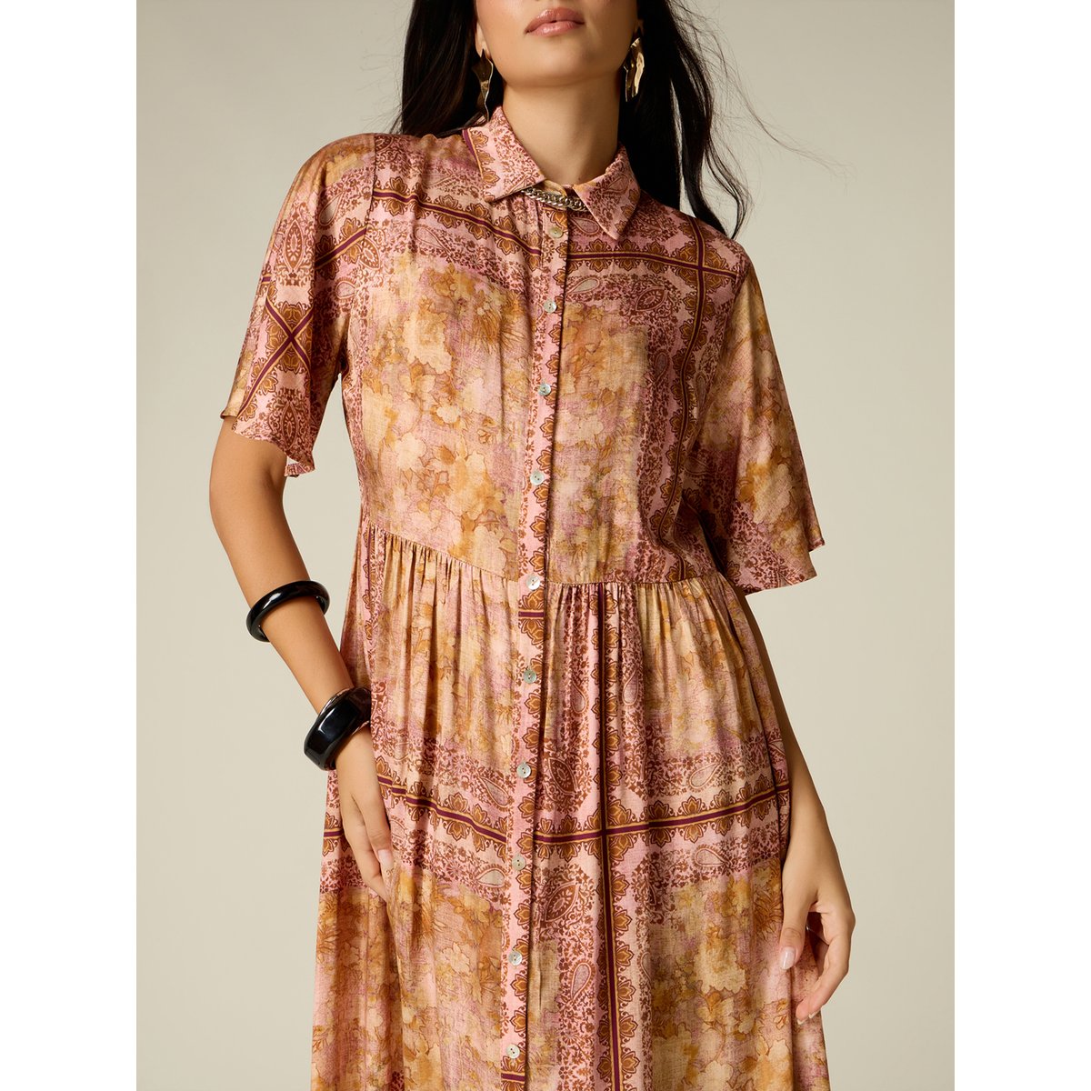 Robe chemisier fantaisie orange soleil, OLTRE