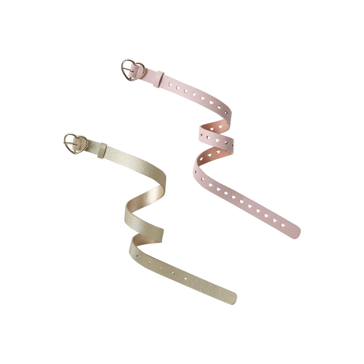 Lot 2 Ceintures Fille Ajourées Coeur rose pâle + dorée, VERTBAUDET
