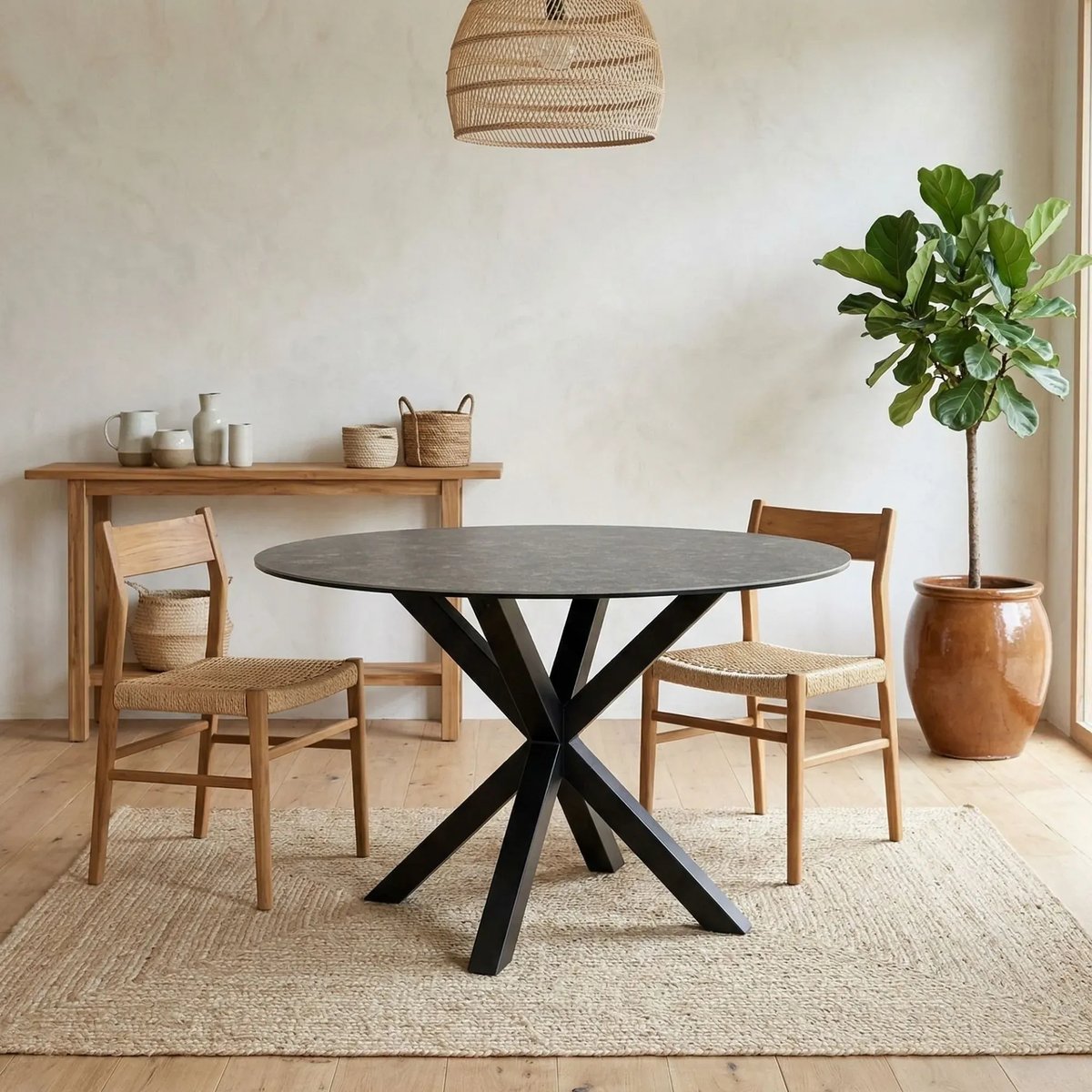 Table de salle à manger ronde en céramique L119 4 personnes - NEIVA gris foncé, HELLIN, DEPUIS 1862