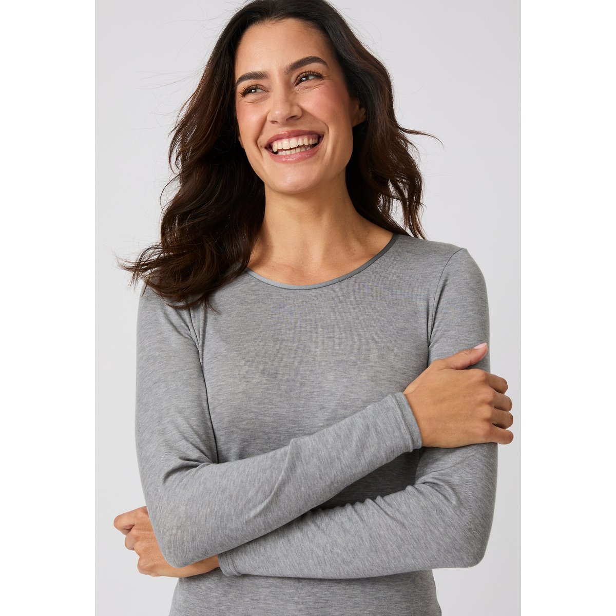 T-shirt Thermolactyl Sensitive manches longues col rond gris chiné foncé, DAMART