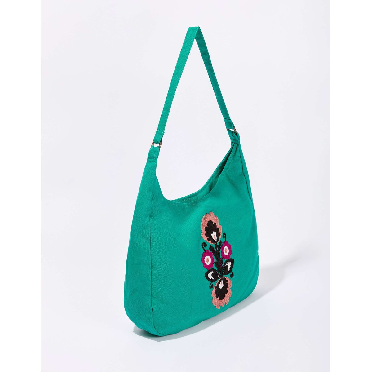 Sac besace coton uni brodé LISE vert canard, LA FIANCÉE