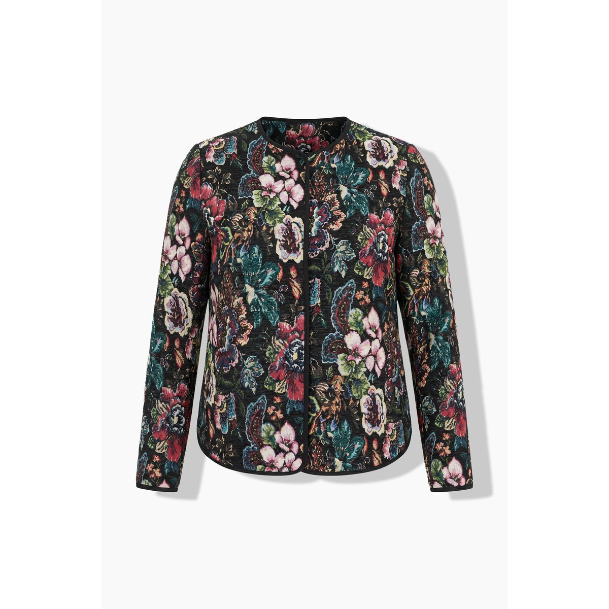 Veste motif Jacquard à fleurs, passepoil noir, ULLA POPKEN