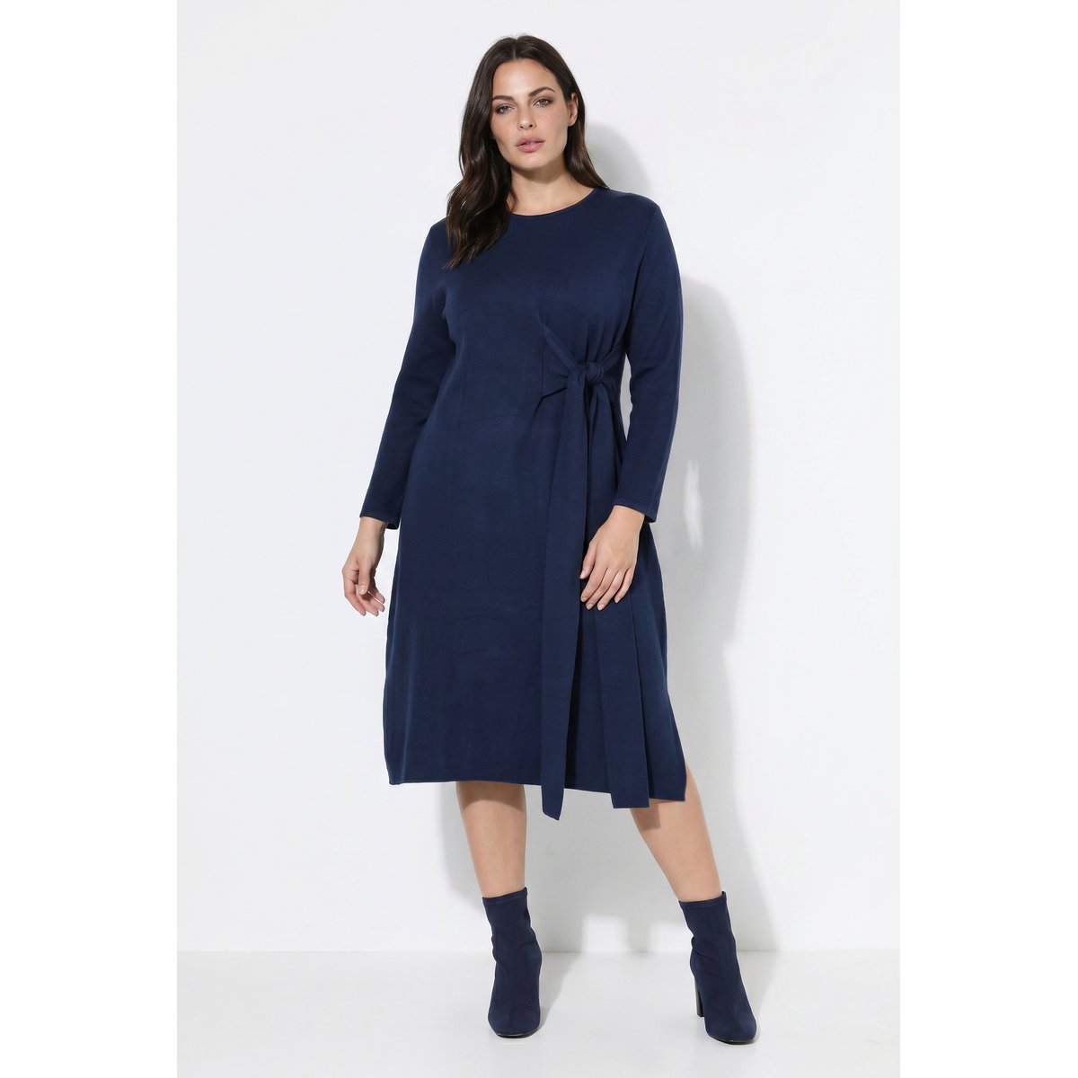 Robe maxi en maille, ruban fantaisie marine, ULLA POPKEN