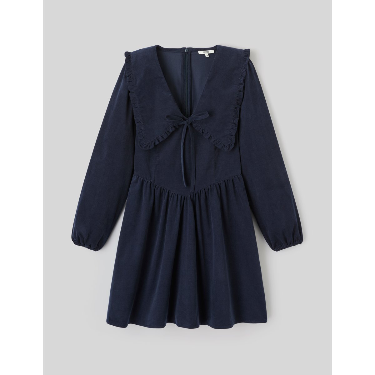Robe à col volanté bleu foncé, BZB