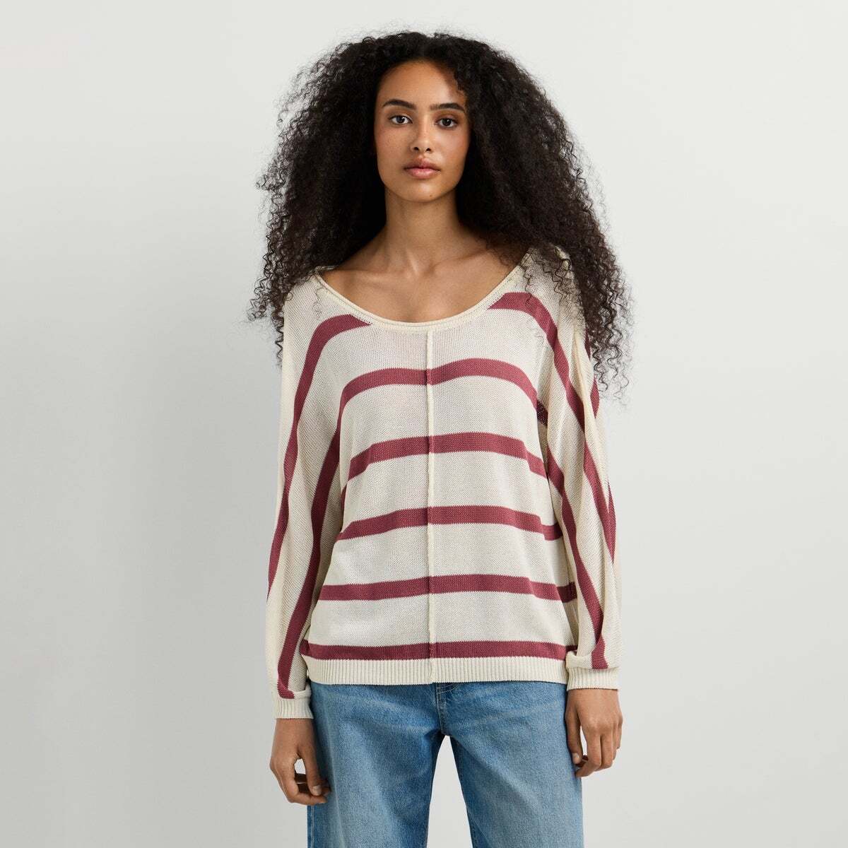 Pull En Maille À Rayures rose foncé, PEPE JEANS