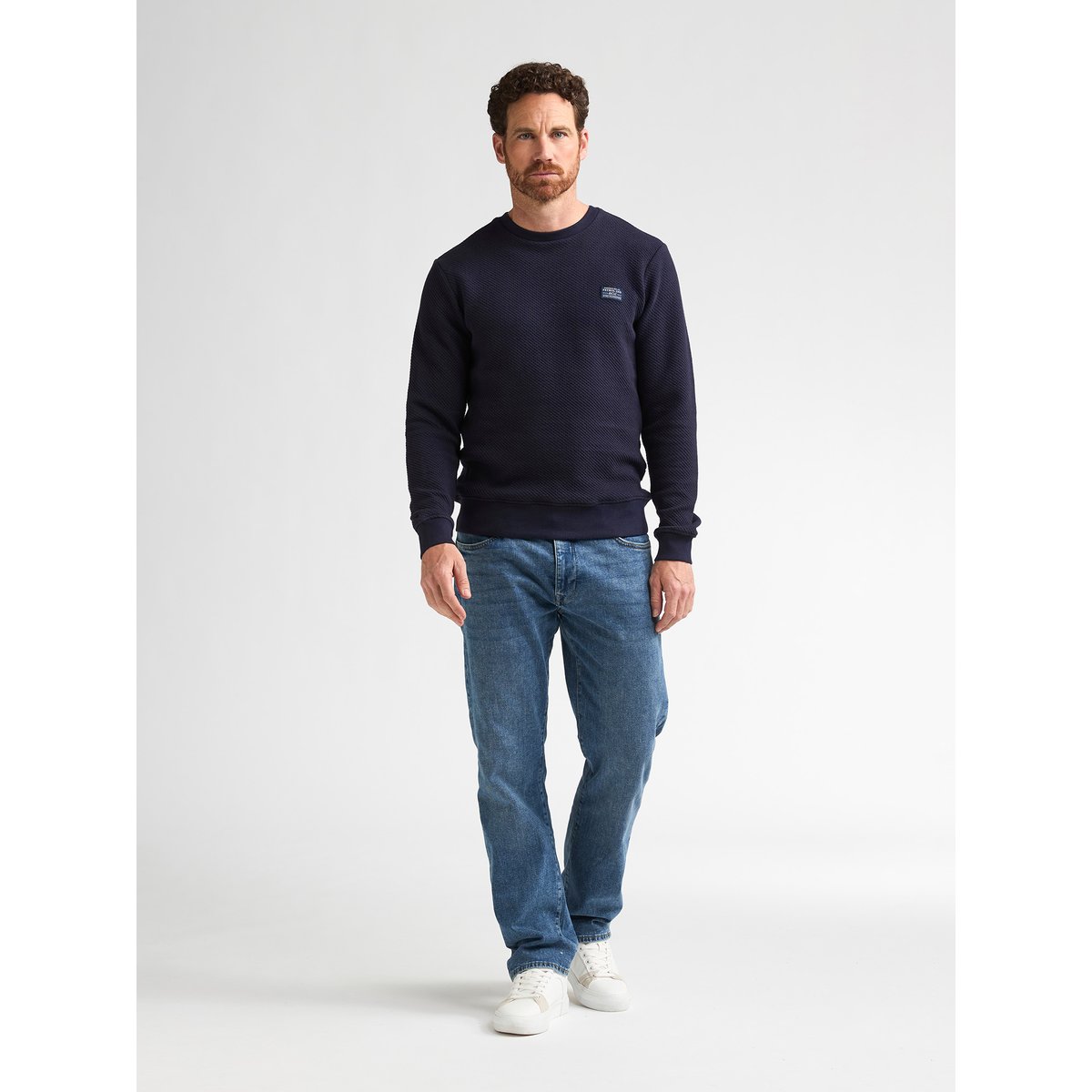 Sweat  col rond texturé ironwall bleu royal navy, PETROL INDUSTRIES