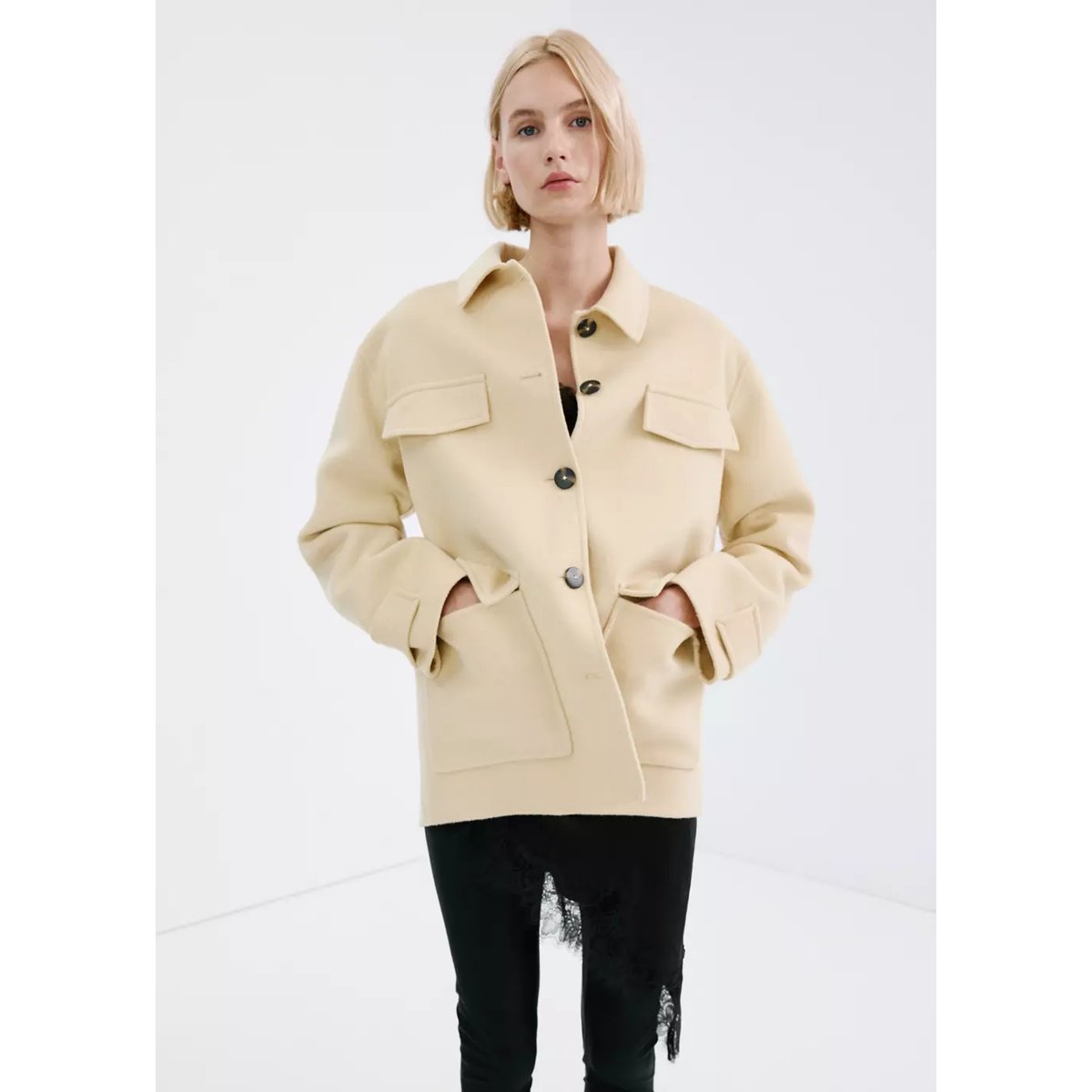 Veste laine à poches vanille, MANGO