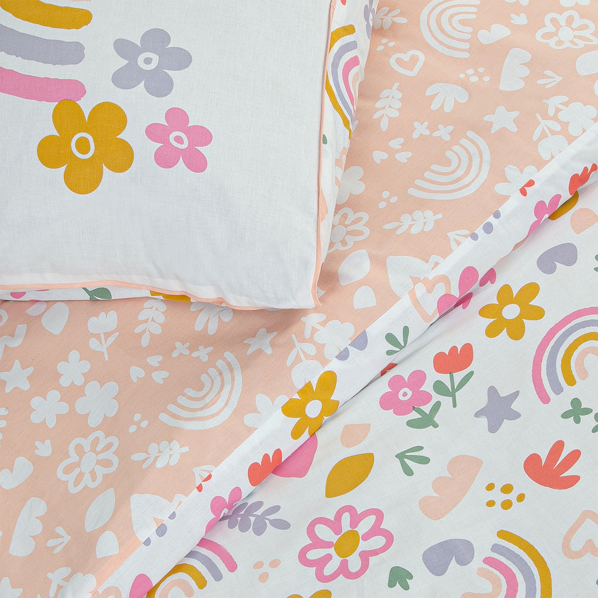 Parure de lit enfant arc-en-ciel réversible TYSSIA blanc, FUTURE HOME