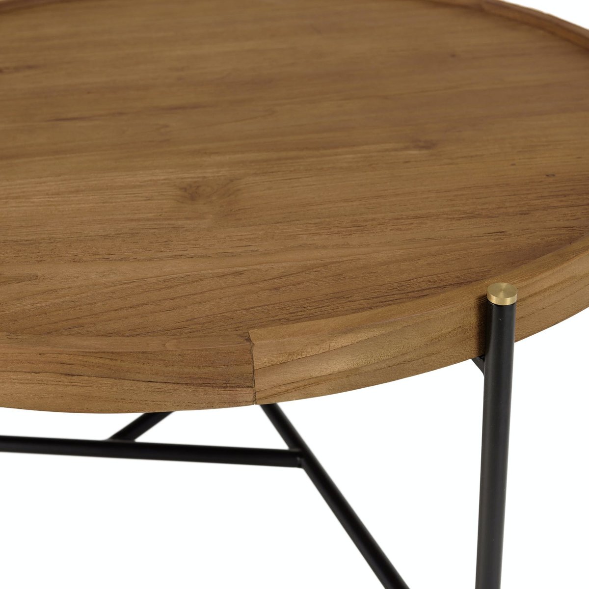 Table basse ronde plateau teck recyclé avec rebord 76,5 cm SWING bois naturel, PIER IMPORT