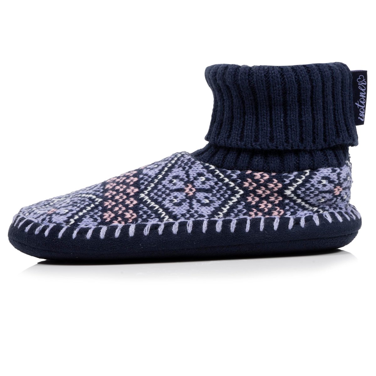 Chaussettes d'intérieur maille jacquard, picots antidérapants bleu, ISOTONER