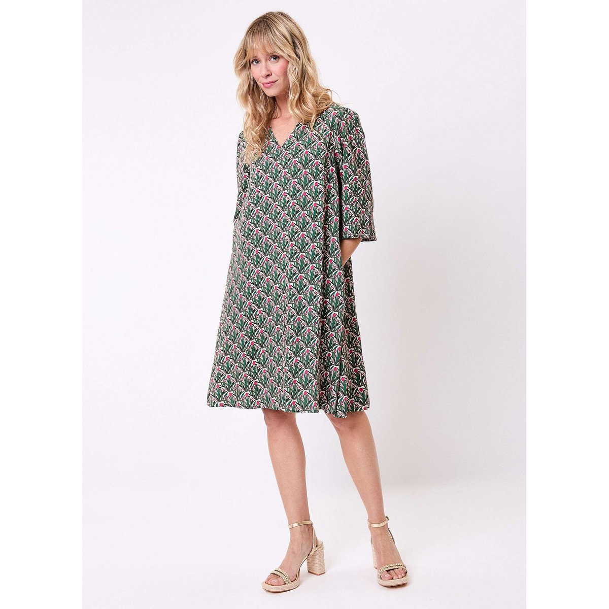 Robe imprimée évasée manches 3/4 IZOE vert zefania, LA FIANCÉE