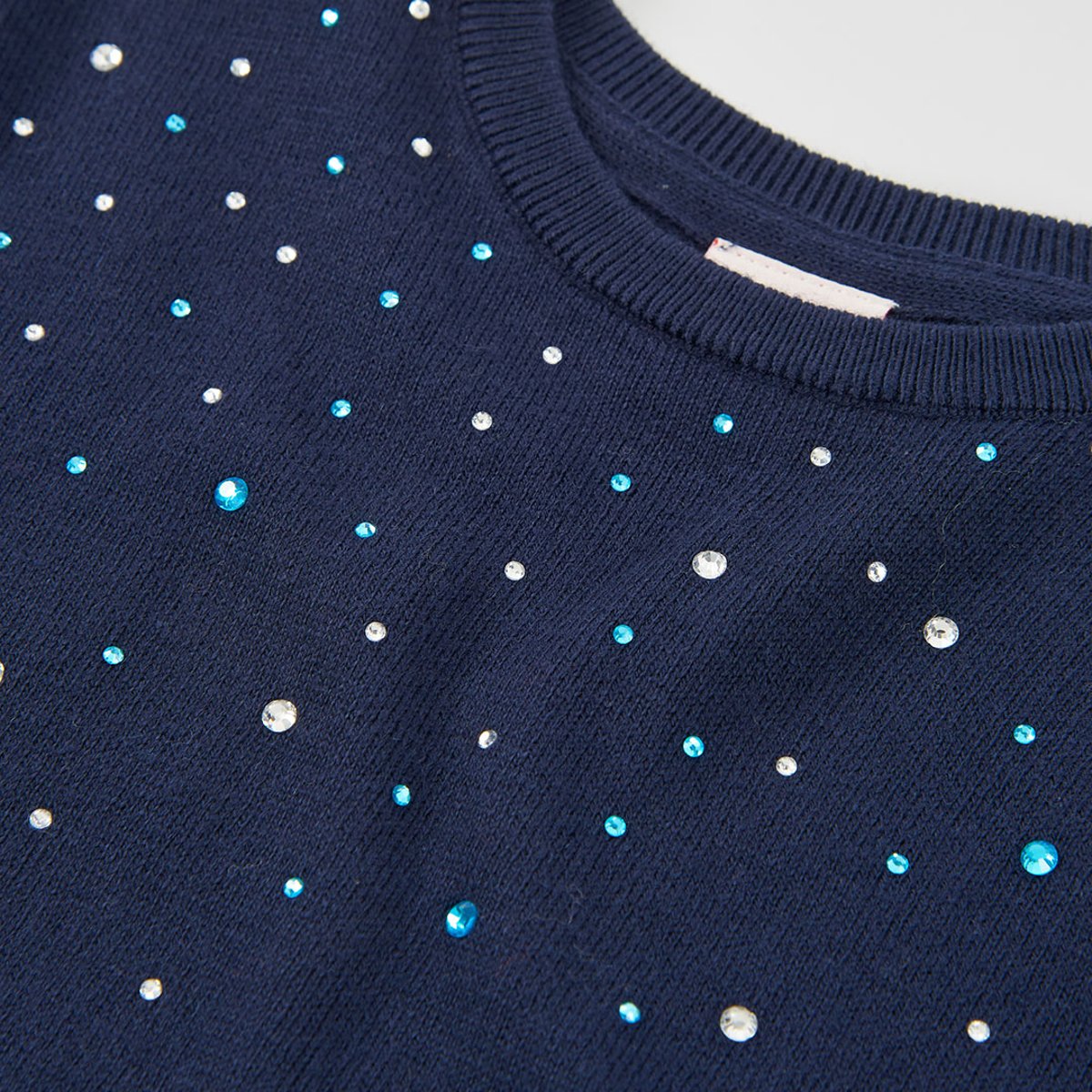 Robe fille en maille avec sequins bleu, BOBOLI