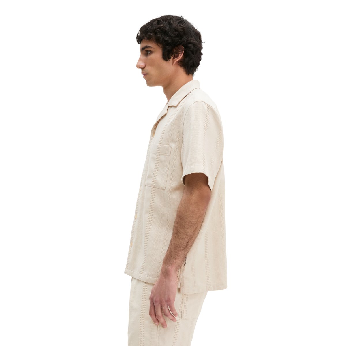 Chemise à manches courtes regular avec mélange de structures à rayures gris clair, MARC O'POLO