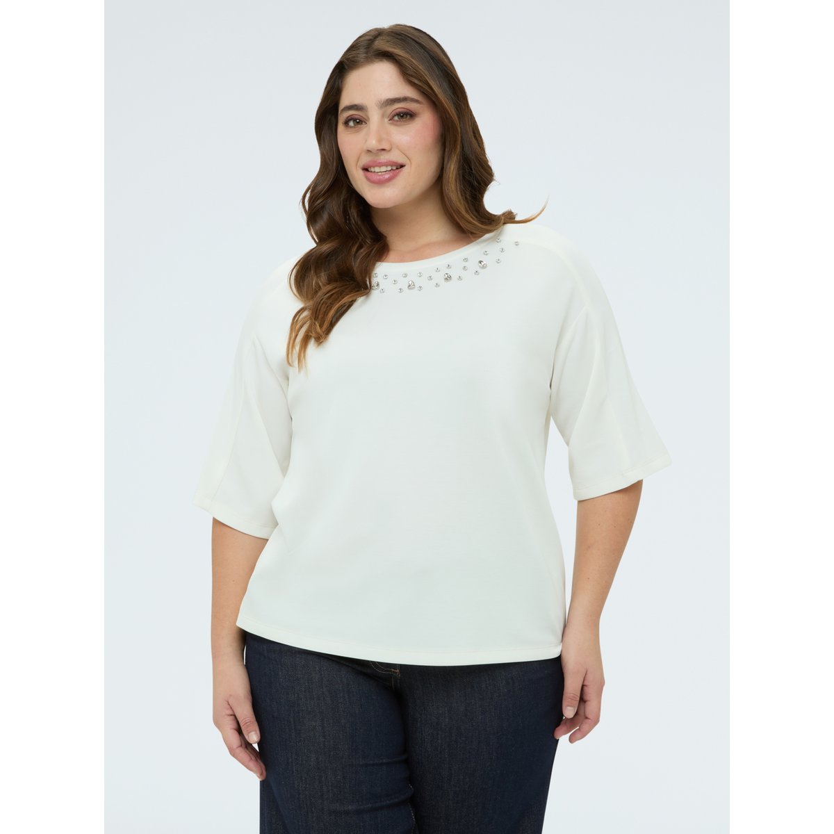 Sweat-shirt avec applications sur l'encolure blanc, FIORELLA RUBINO