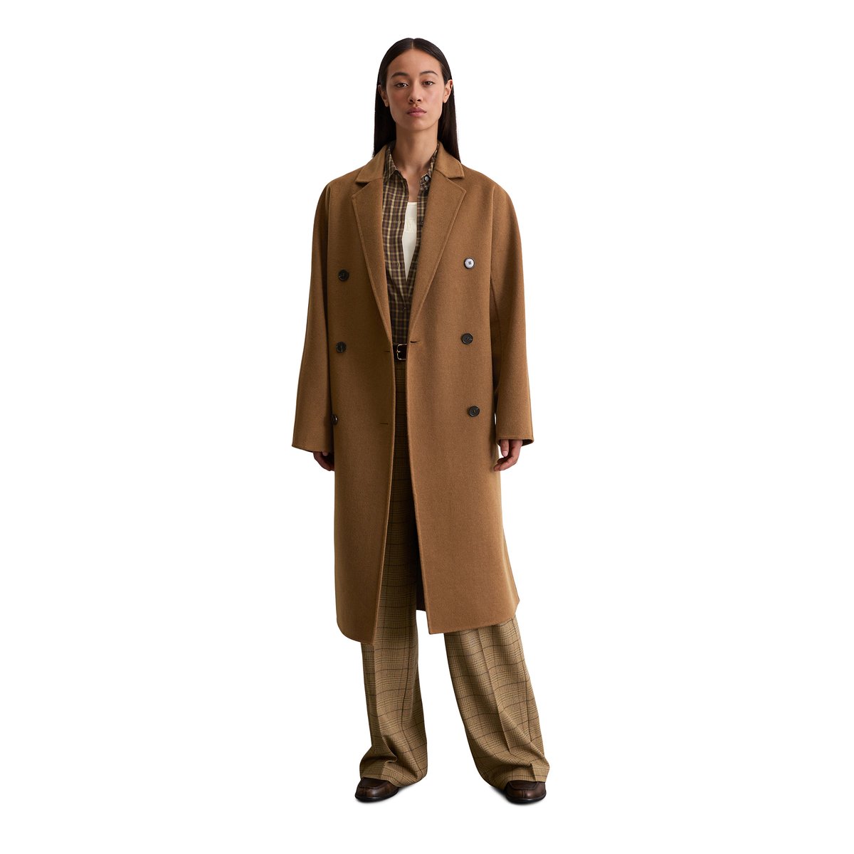 Manteau relaxed en mélange de laine double face marron clair, MARC O'POLO
