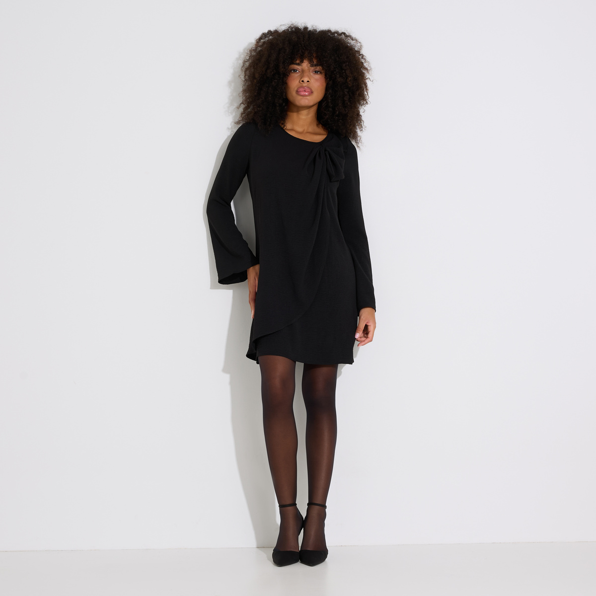 Robe courte à manches longues évasée noir, GRAIN DE MALICE
