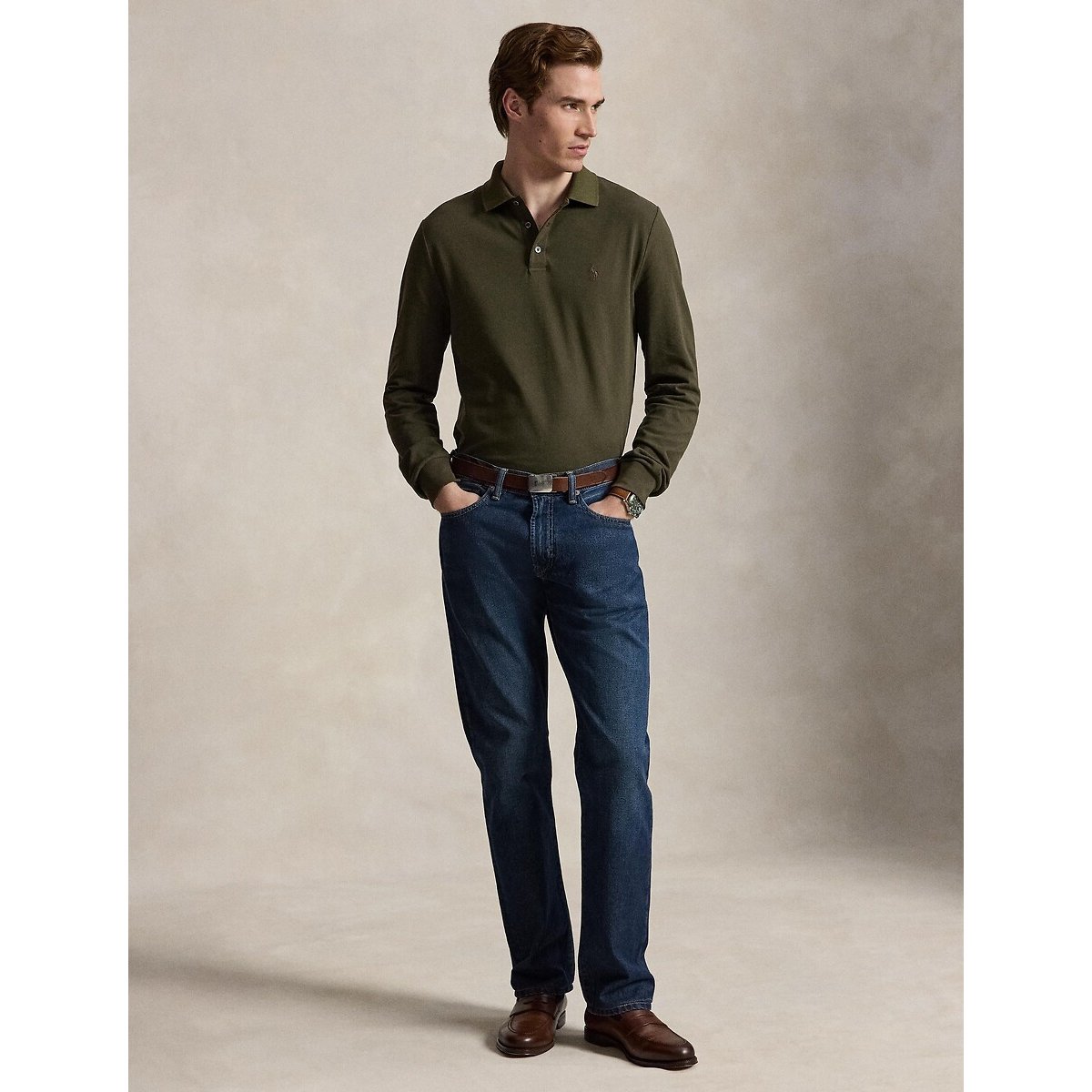 Custom Slim Fit cotton pique polo shirt olive, POLO RALPH LAUREN