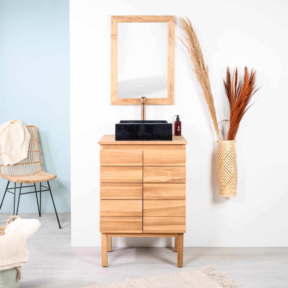 Meuble sous vasque en teck Ananta 60cm naturel, WANDA COLLECTION