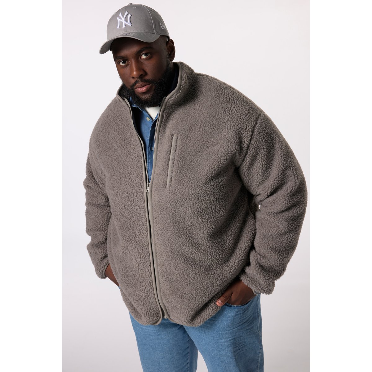 Veste esprit Teddy américain gris foncé, STHUGE