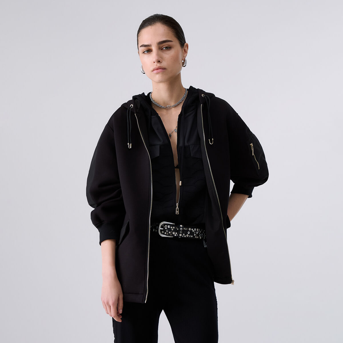 Blouson oversize avec capuche noir, LIU JO