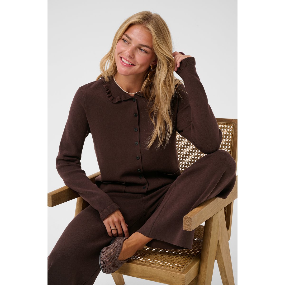Cardigan à tricot marron java, CREAM