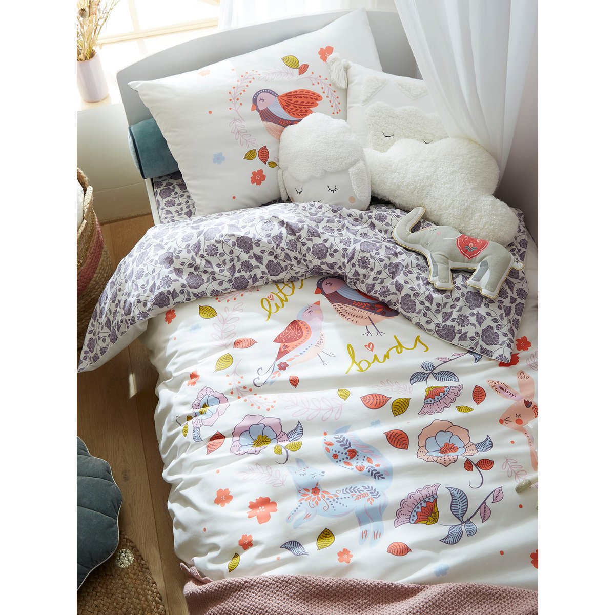 Parure housse de couette + taie d'oreiller NORTH FOLK blanc imprimé, VERTBAUDET