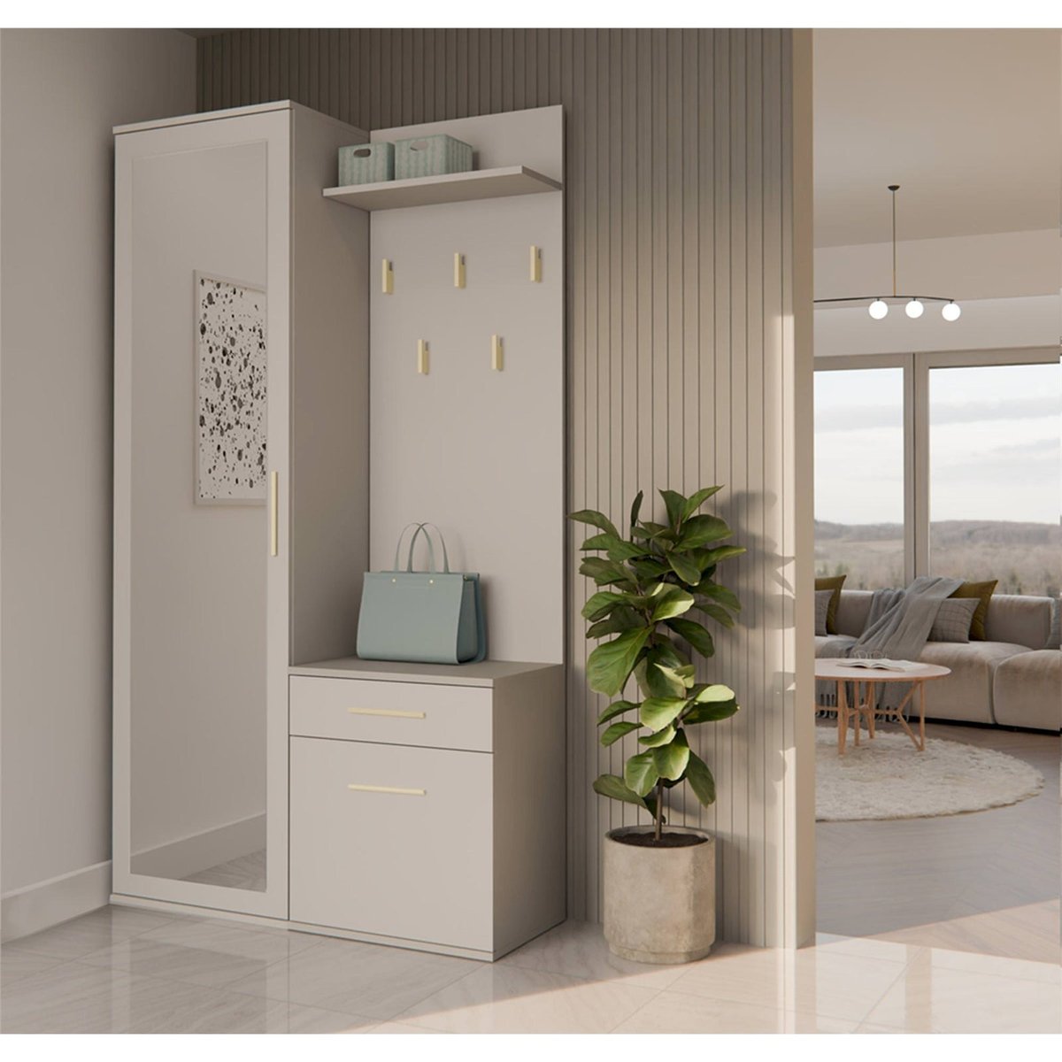 Vestiaire d'entrée avec armoire et miroir cachemire, RECOLLECTION