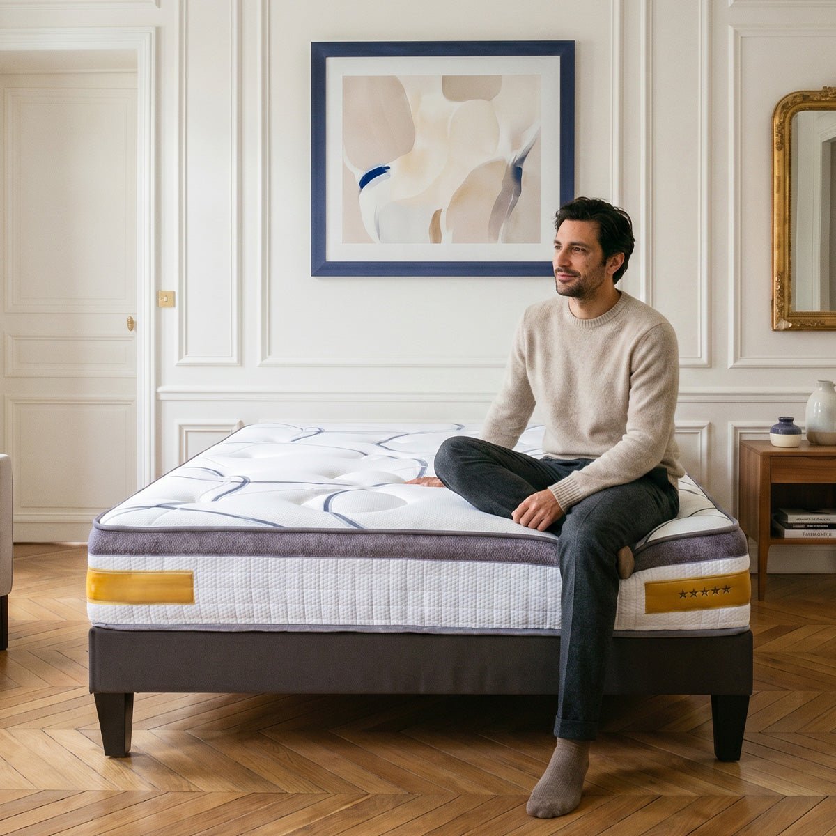 Ensemble Matelas Mémoire de forme COPENHAGUE avec sommier couleur unique, BELLECOUR