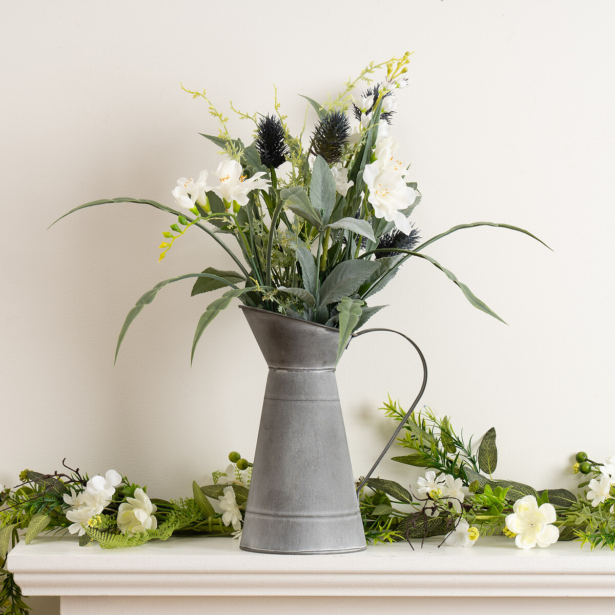 60cm Artificial Mixed Floral in Metal Jug blue, SO'HOME