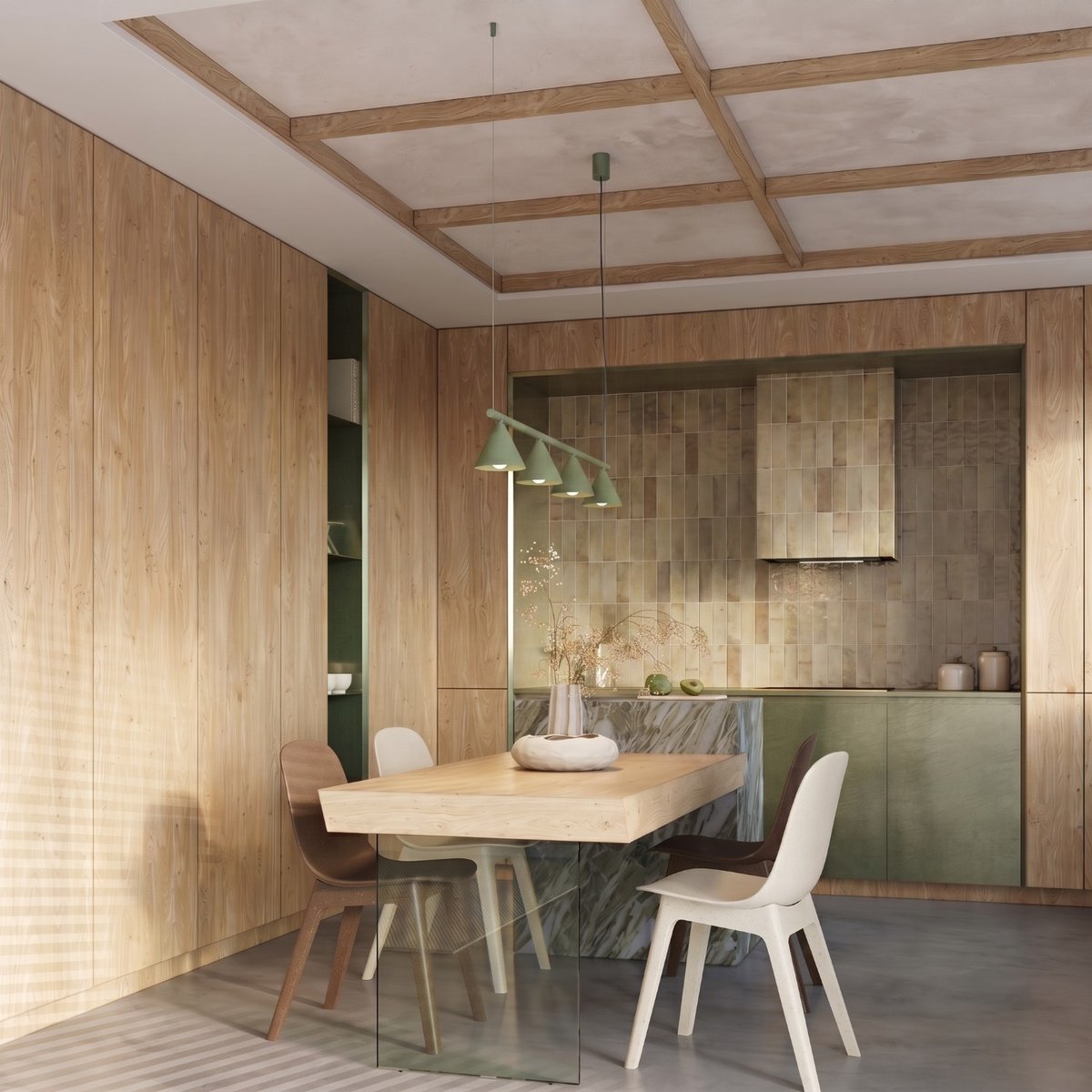 Lustre Acier Sauge E14 4 Nox sauge, EDEN