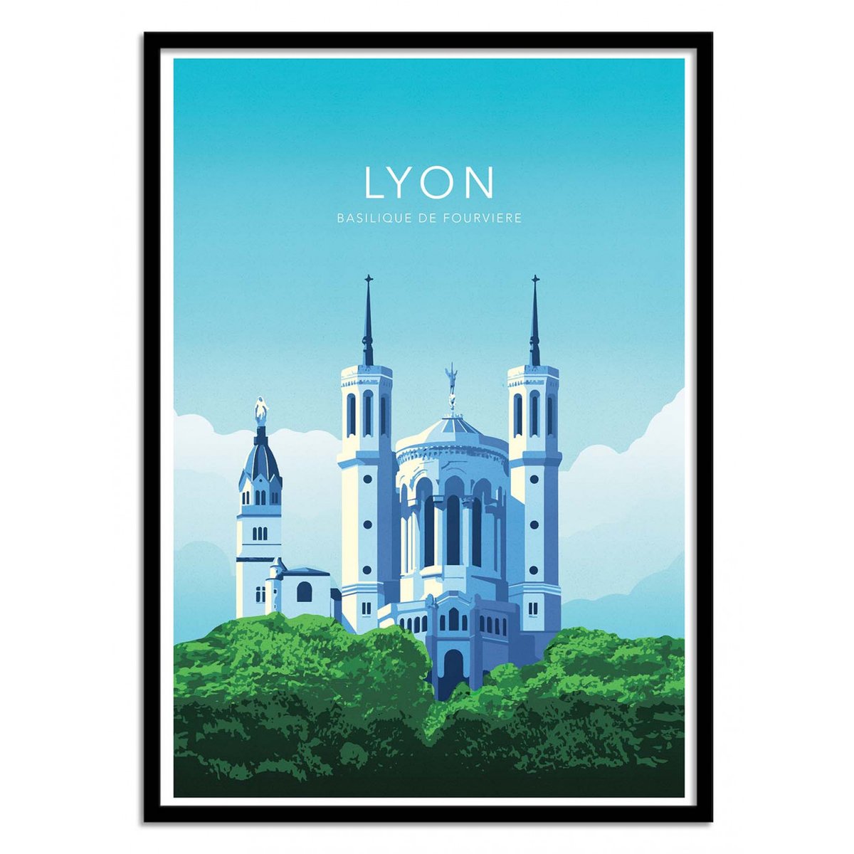 Affiche d'art - Lyon Basilique de Fourvière - Olivier Bourdereau couleur unique, WALL EDITIONS