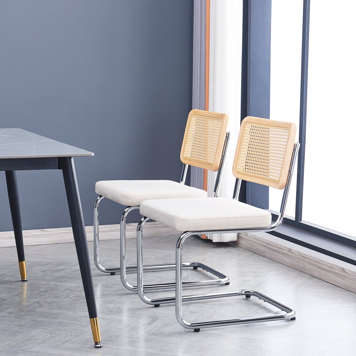 Lot de 2 chaises métal et cannage, SOFIA beige, NORDLYS