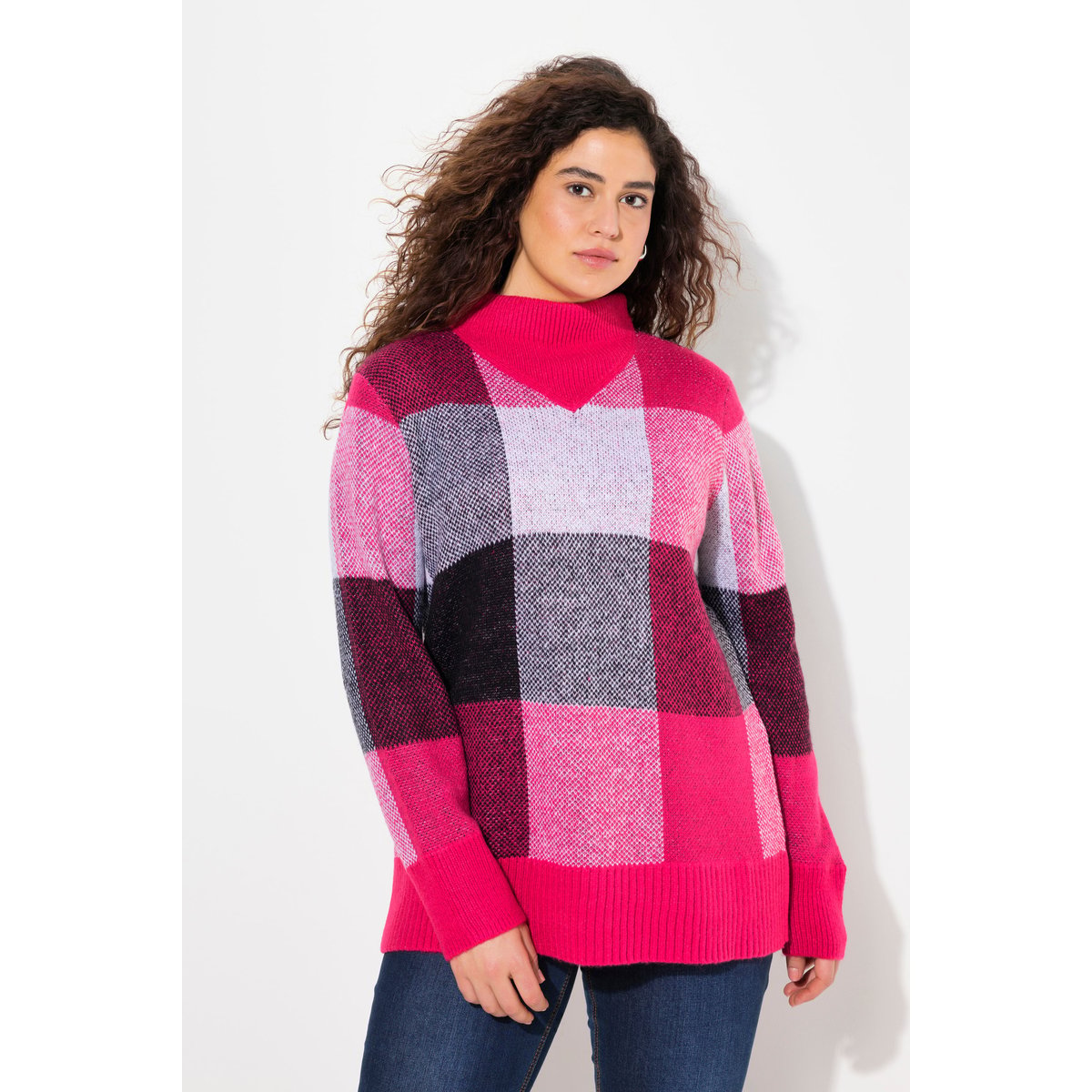 Pull à col montant et manches longues rose rouge, ULLA POPKEN
