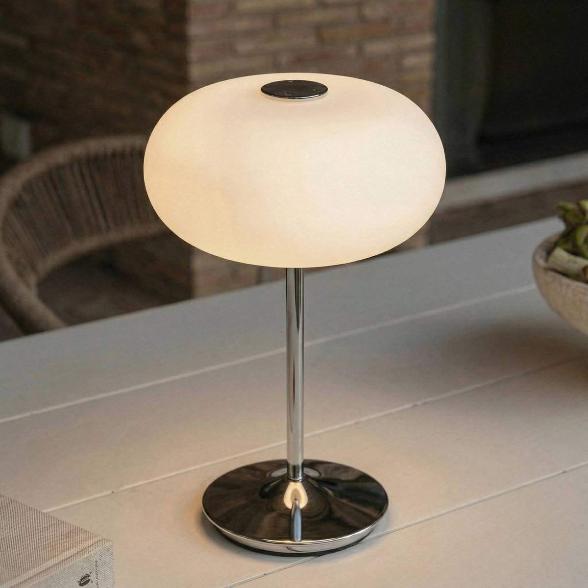 Luminaire de terrasse en verre designLED chrome, blanc, LUCANDE