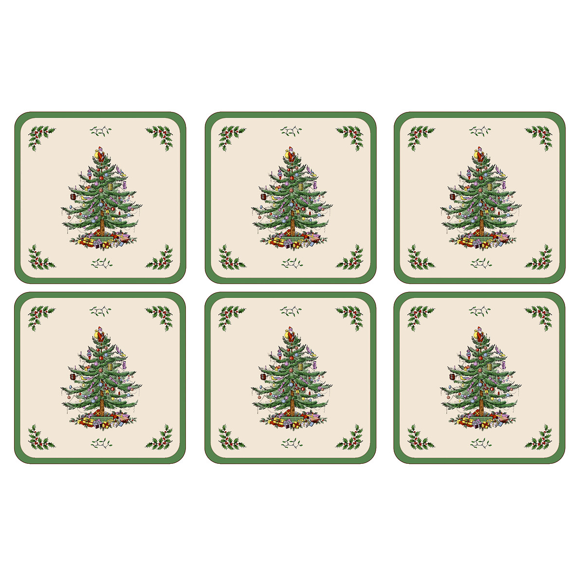 Set of 6 Christmas Tree Coasters white, PIMPERNEL