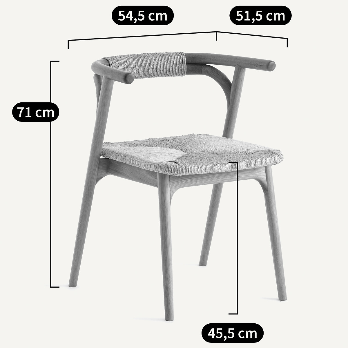 Fauteuil de table en chêne et paille, Fermyo chêne naturel, AM.PM