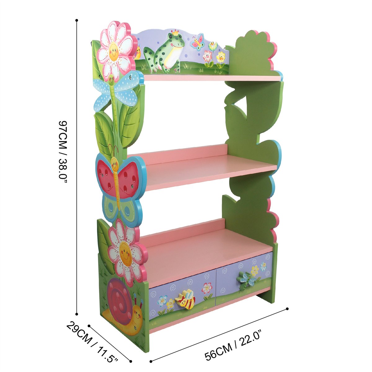 Bibliothèque 3 étages avec tiroir de rangement, MAGIC GARDEN rose, TEAMSON KIDS