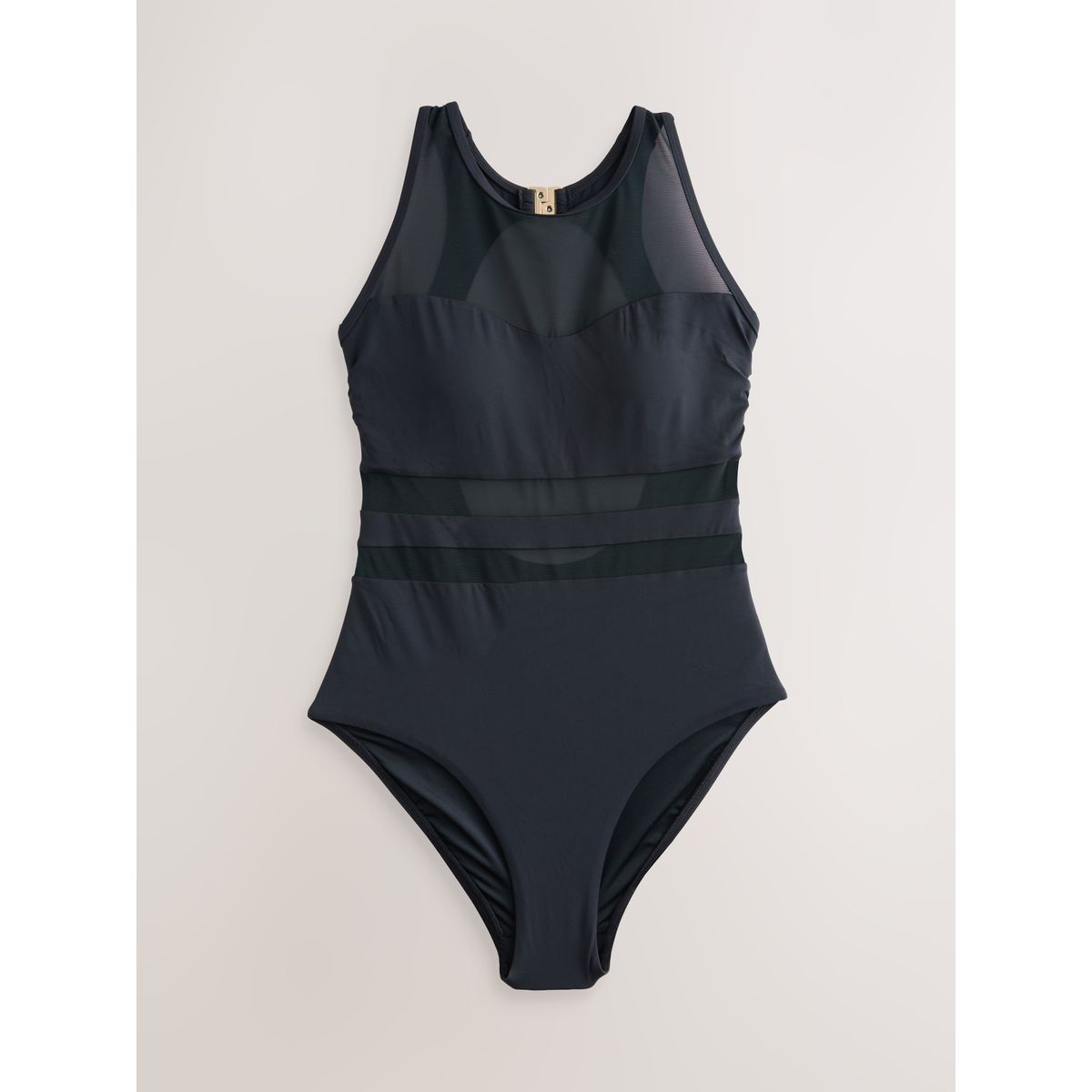 Maillot de bain gainant tummy à col montant panneau en maille noire, NEXT