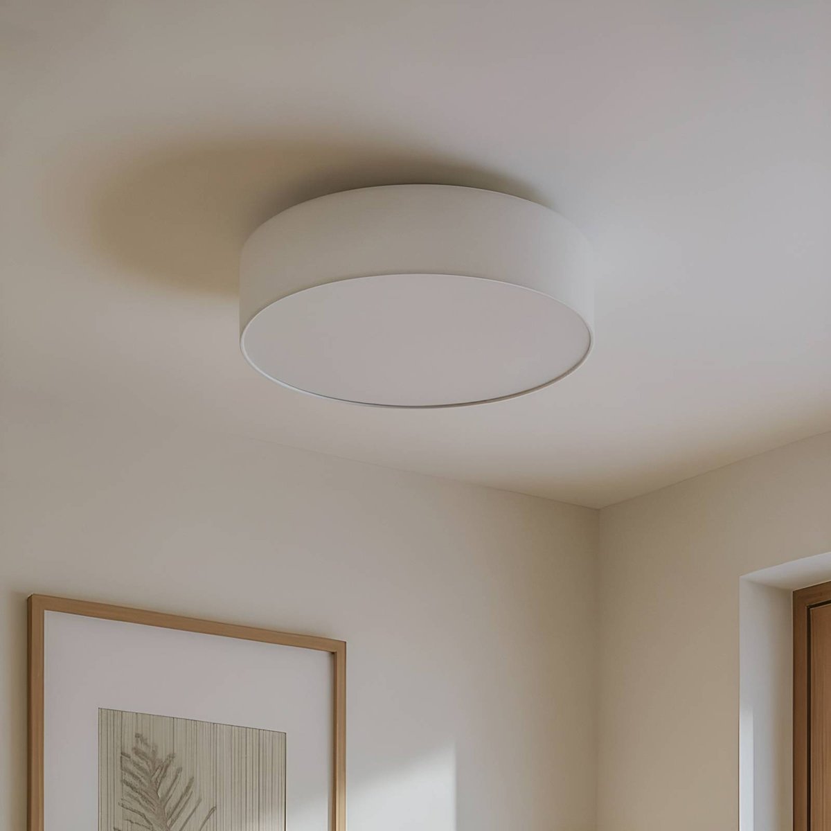 Plafonnier en textile moderne, Sebatin blanc crème, nickel mat, LINDBY