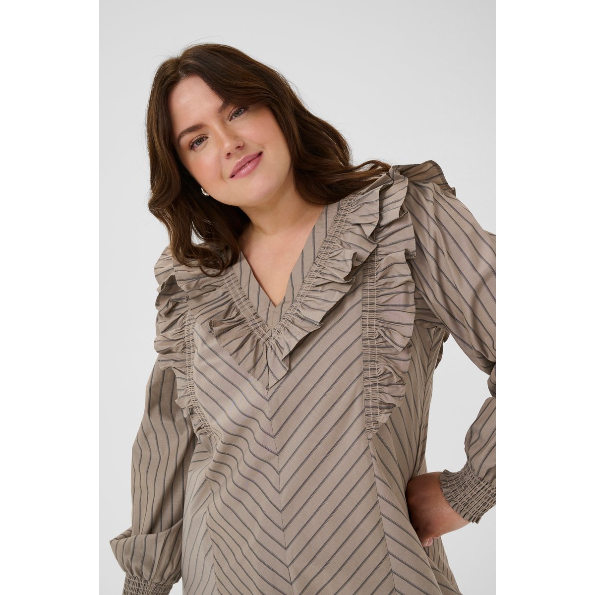 Blouse à manches longues beige morel black coffee stripe, KAFFE CURVE
